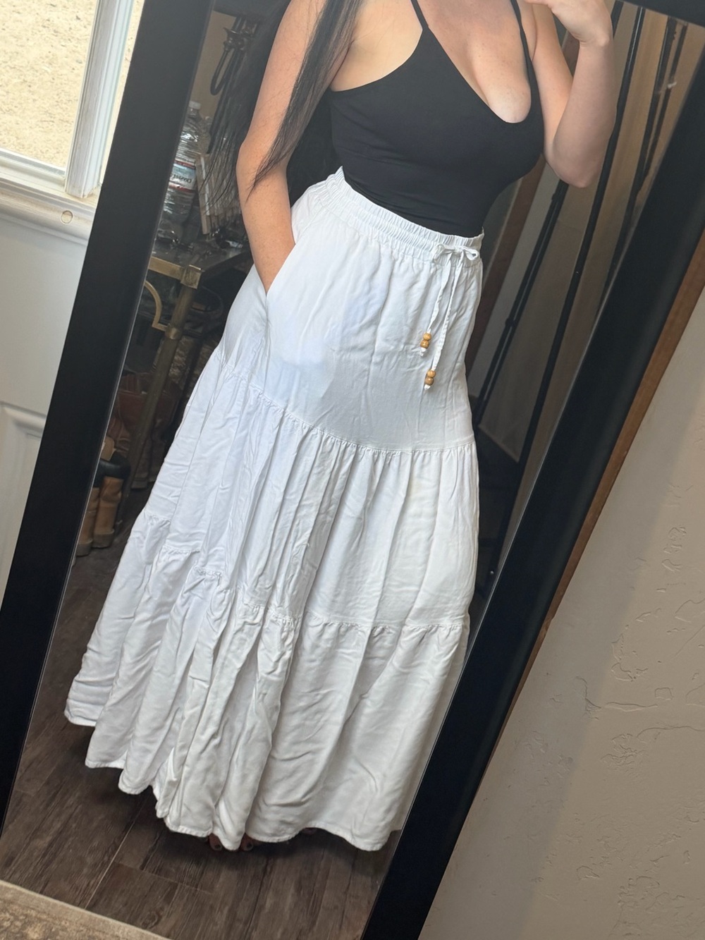 White Maxi Skirt with Drawstring Waist